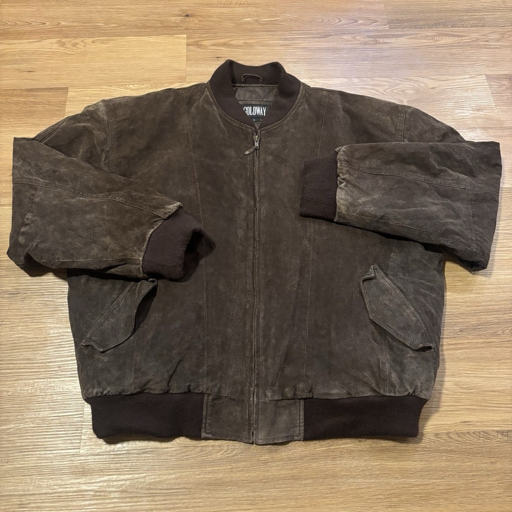 Vintage Goldway Suede Bomber Jacket Men's XL Dark Brown Leather Varsity Full Zip